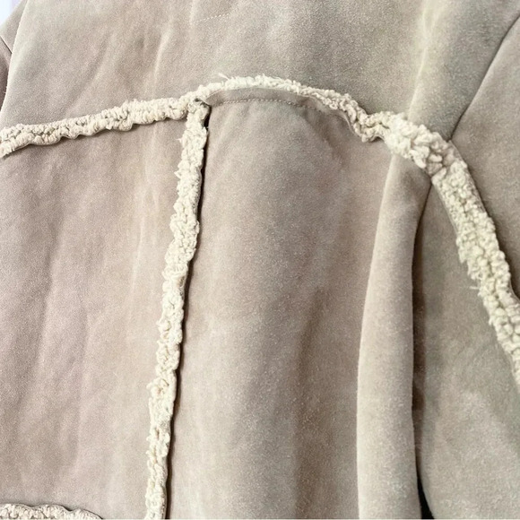 New Free People Cassidy Cozy Jacket Coat Suede Leather Sherpa Oversized Taupe - Picture 7 of 13